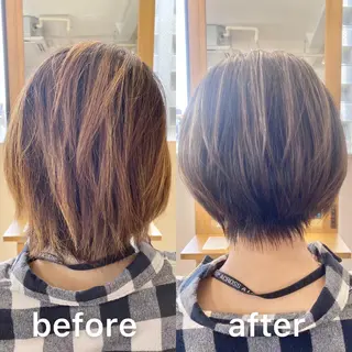 ショート カラー パーマ KIZU 髪質改善 オカルト怪談のヘアスタイル