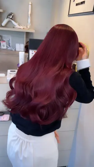 ロング カラー ブリーチなしピンク 赤井龍斗のヘアスタイル