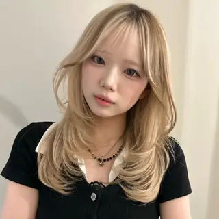 セミロング 🌹ハッシュカット、 レイヤー韓国ヘア🌹のヘアスタイル