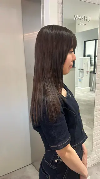 セミロング カラー オリーブベージュ/ ブリーチなし透明感のヘアスタイル