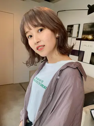 ミディアム カラー ピンクベージュ/新潟 万代/高橋桃葉🍑のヘアスタイル