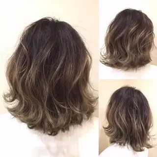 ミディアム カラー パーマ 小顔カット✨ 透明感カラー/村上のヘアスタイル