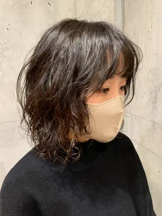 ミディアム パーマ ボブパーマ 艶カラー/横山大樹のヘアスタイル