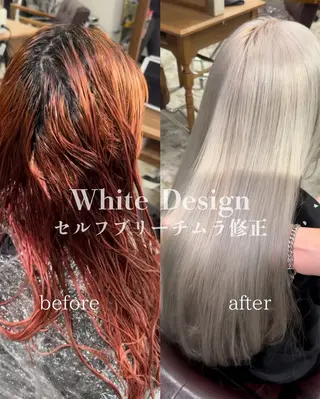 ロング カラー カナ：ホワイトカラー /ピンクカラー‎のヘアスタイル