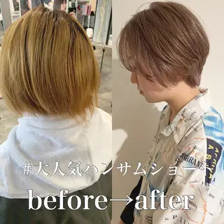 ショート カラー ✨艶ブリーチカラー ✨四ノ宮裕己のヘアスタイル