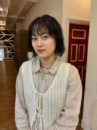 ミディアム パーマ ハイトーン/デザイン カラー/るいのヘアスタイル