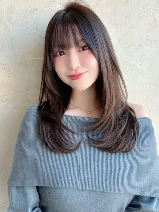 セミロング カラー パーマ 新宿✨顔周りカット 韓国ヘア/坂本亜裟海のヘアスタイル