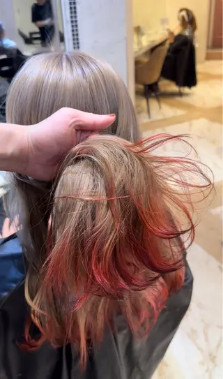 セミロング ブリーチなしダブル カラー縮毛矯正　下野のヘアスタイル