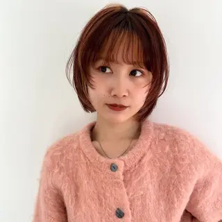 ショート カラー ボブ/巻ける縮毛矯正 /韓国レイヤーはなのヘアスタイル