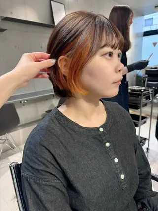 ミディアム カラー パーマ 透明感/オリーブ/ グレージュ/YUKAのヘアスタイル