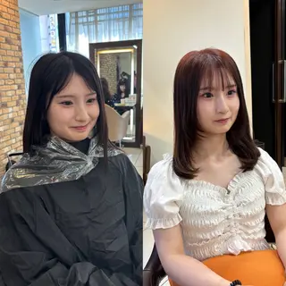 セミロング カラー 羽エクステ/シール エクステ/横浜駅5分のヘアスタイル