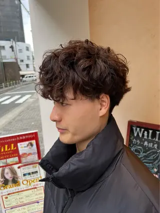 ミディアム パーマ メンズパーマ特化型 /京橋/栗野京弥のヘアスタイル