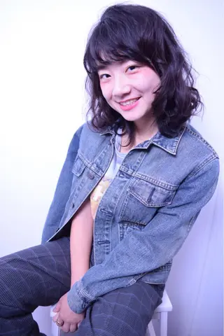 ミディアム セミロング カラー パーマ 高橋 隆一のヘアスタイル