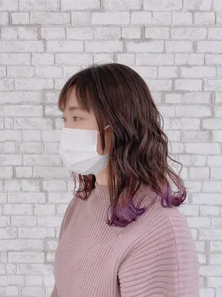 ミディアム カラー ヘアアレンジ ブリーチなし艶カラー 東家のヘアスタイル