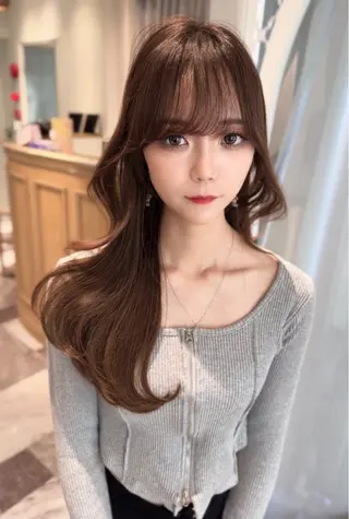 セミロング カラー 木屋元一/透明感 /前髪/韓国ヘアのヘアスタイル