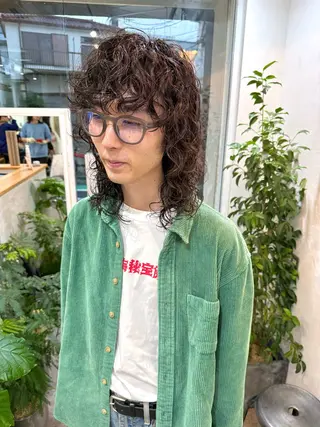 ミディアム メンズ パーマ/透明感カラー /ボブ/吉田一生のヘアスタイル