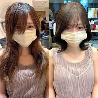 ミディアム カラー パーマ ヘアアレンジ 日本一の小顔カット/ ボブ/顔周り/韓国のヘアスタイル