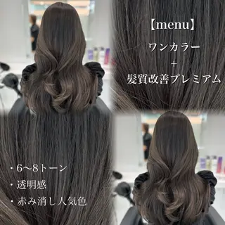 ロング カラー ブリーチなし透明感 ×縮毛矯正🤍ユウのヘアスタイル