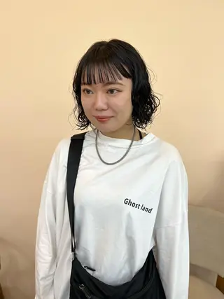 ミディアム パーマ 舟橋耀/ブリーチカラ ー/レイヤーカットのヘアスタイル