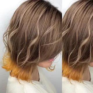 ミディアム カラー JuNブリーチに 縮毛矯正するプロのヘアスタイル