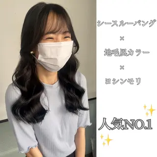 セミロング カラー チヒョ🦋 韓国hair🇰🇷のヘアスタイル