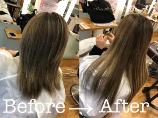 ミディアム 白髪ぼかしハイライト めさきすずなのヘアスタイル