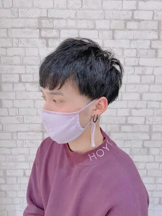 ショート パーマ ヘアアレンジ メンズ ブリーチなし艶カラー 東家のヘアスタイル