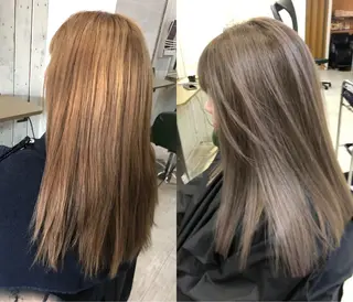 セミロング 韓国レイヤー外国人風 透明感カラー髪質改善のヘアスタイル