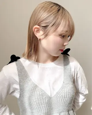 ミディアム お悩み改善ボブ 顔まわりカット/こうのヘアスタイル