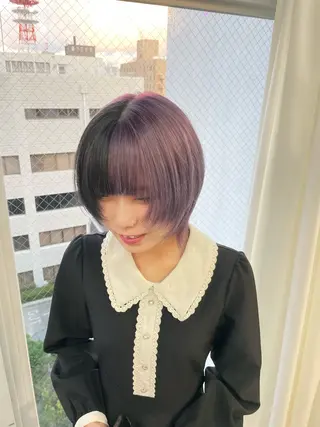 ショート 有人/バレイヤージュ /シャドールーツのヘアスタイル