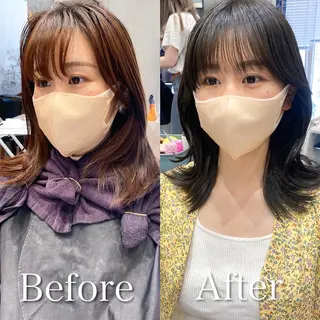 ミディアム カラー 顔周り/くびれヘア 韓国ヘア💕風間るなのヘアスタイル