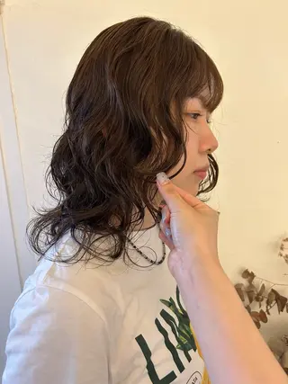 セミロング カラー パーマ 小川真歩/パーマ /暖色オリーブのヘアスタイル