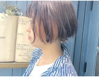 ショート カラー ブリーチ、パーマ 西部笑のヘアスタイル