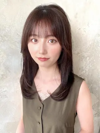 セミロング カラー パーマ 顔周り/くびれヘア 韓国ヘア💕風間るなのヘアスタイル