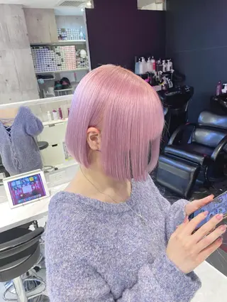 ショート カラー パーマ ヘアアレンジ メンズ キッズ ネイル マツエク・マツパ アイブロウ ハイトーン/ピンク 💗モモ໒꒱のヘアスタイル