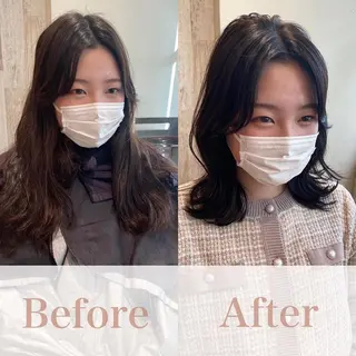 ミディアム カラー 顔周り/くびれヘア 韓国ヘア💕風間るなのヘアスタイル