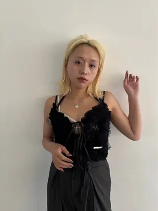 ミディアム カラー 愛加メンズパーマ・ ボブ・ピンクカラーのヘアスタイル