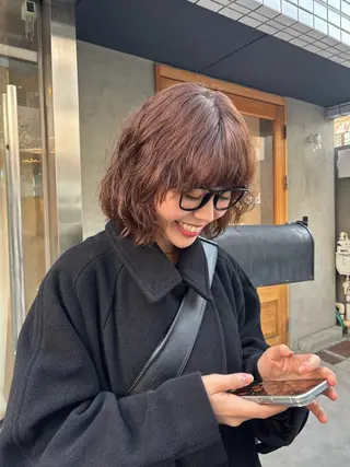 ミディアム カラー パーマ stand所属・キノシタナナコ /渋谷/ボブのヘアスタイル