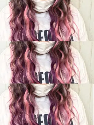 ロング カラー ヘアアレンジ チビ編み込みエクステ シールEXどぅ〜すのヘアスタイル