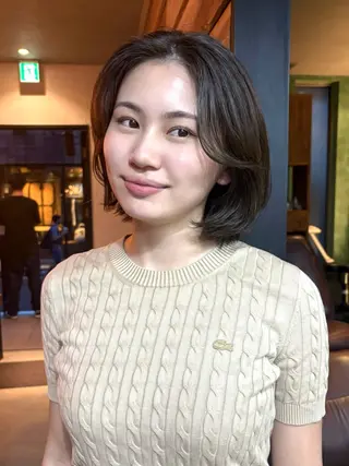 ミディアム カラー パーマ レイヤー/透明感/ ブリーチなし/わかなのヘアスタイル