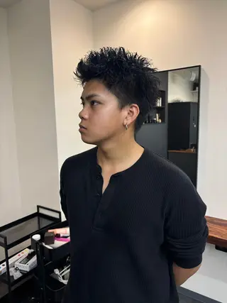 パーマ メンズ スパイキーパーマ 柏NO1 藤本葉のヘアスタイル