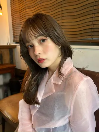 セミロング カラー パーマ レイヤー/透明感/ ブリーチなし/わかなのヘアスタイル