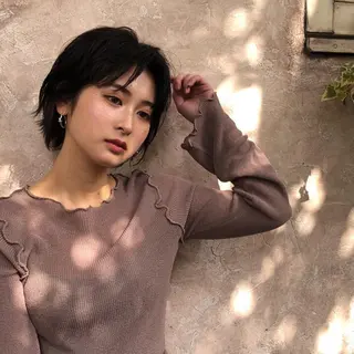 ショート 🟢ウルフ／スパイラ ルパーマ／大西🟢のヘアスタイル