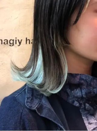 ミディアム カラー ブリーチ、パーマ 西部笑のヘアスタイル