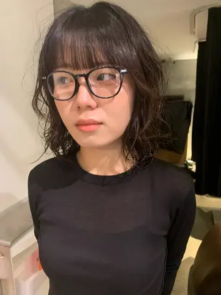 ロング カラー パーマ ボブ　くせ毛風パーマ 艶カラー/横山大樹のヘアスタイル