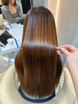 セミロング カラー ボブ/巻ける縮毛矯正 /韓国レイヤーはなのヘアスタイル