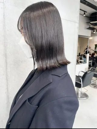 セミロング カラー パーマ ヘアアレンジ 透明感/オリーブ/ グレージュ/YUKAのヘアスタイル