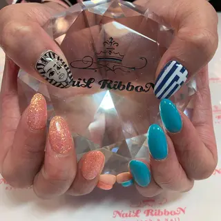 ネイル ネイルリボン 受付スタッフのネイルデザイン