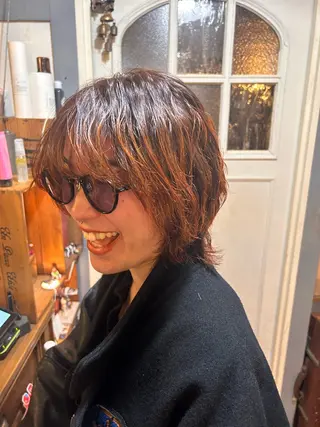 ミディアム カラー パーマ 清水千優/パーマ/透 明感カラー/メンズのヘアスタイル