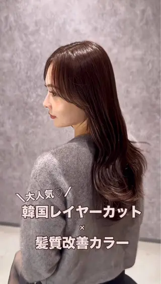 ロング カラー 韓国レイヤーカット 透明感カラー冨田那樹のヘアスタイル